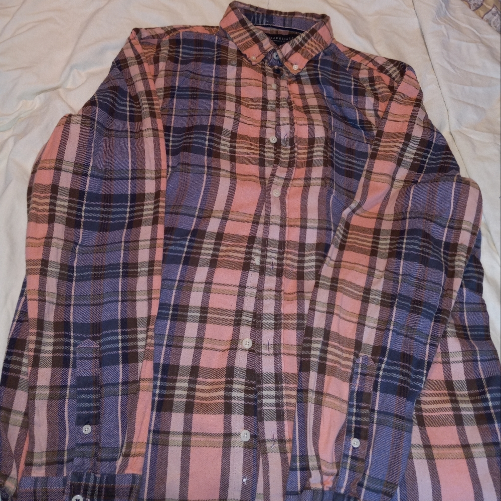 Men's Plaid Flannel Shirt, Size L, 100% Cotton, Arm 26 in., Shoulder 19 in